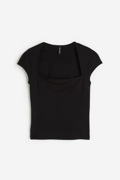 Cap-sleeved Top - Black - Ladies | H&M US | H&M (US + CA)