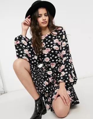 ASOS DESIGN mini belted skater dress with gores in mixed floral print | ASOS (Global)