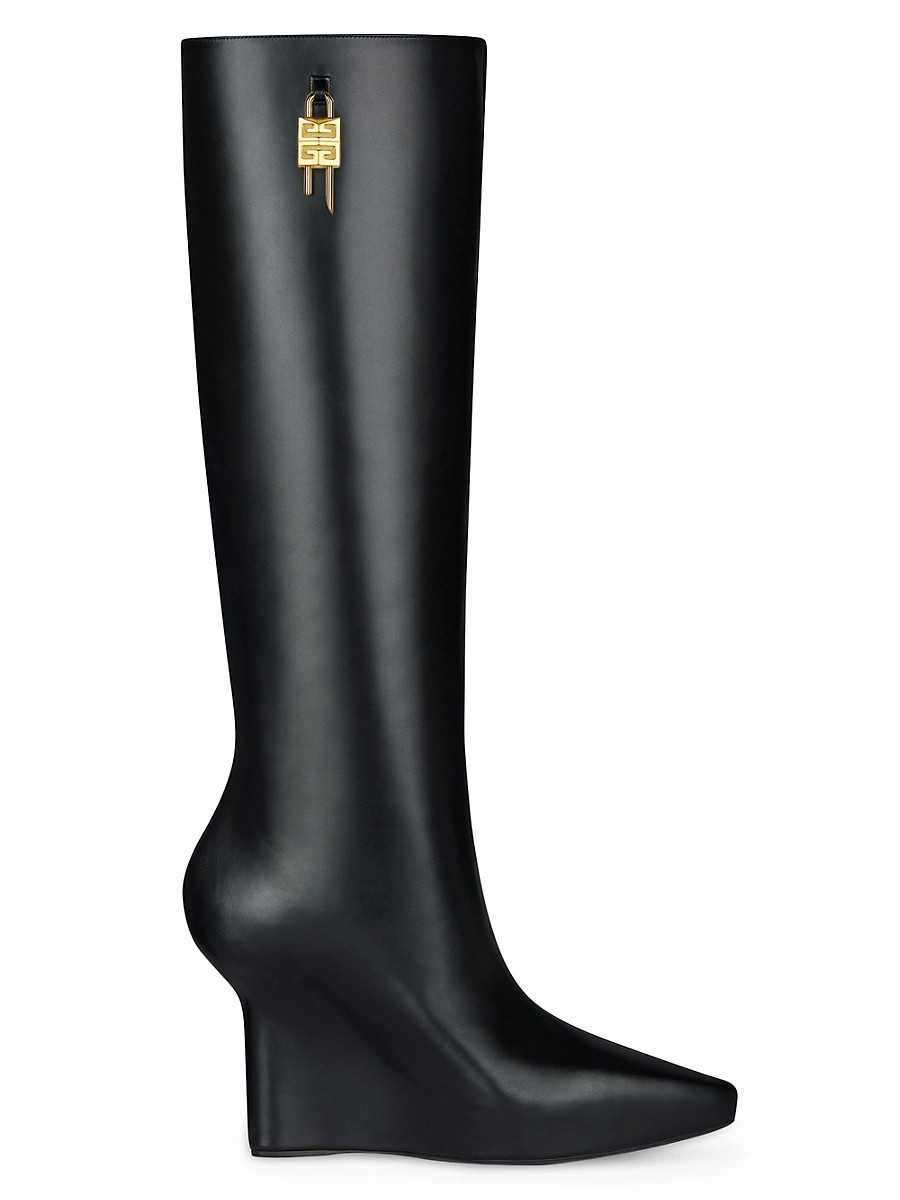 Women's G Lock 80 Leather Wedge Tall Boots - Black - Size 9 | Saks Fifth Avenue