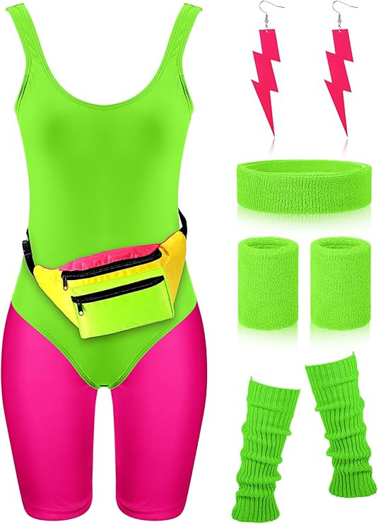 Women 80s Workout Costume Outfit Accessories Set Leggings Headband Wristbands Fanny Leg Warmers E... | Amazon (US)