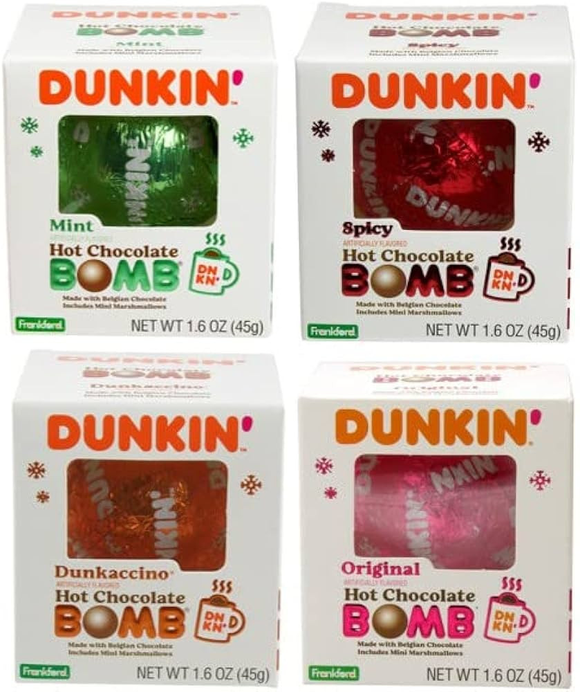 Dunkin' Hot Chocolate BOMB 4 Pack Assorted Flavors Bundle- Original, Mint, Dunkaccino, Spicy, Fou... | Amazon (US)