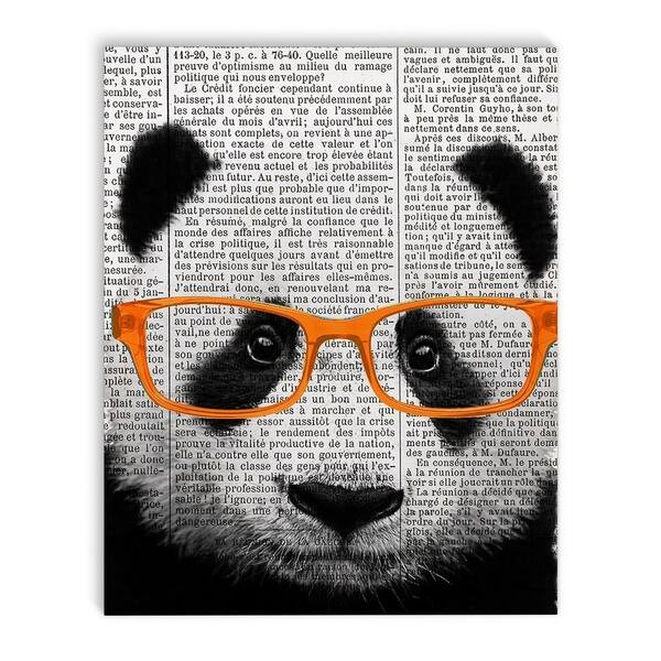Kavka Designs Panda Grey/Black/Orange Canvas Art - Overstock - 18064560 | Bed Bath & Beyond