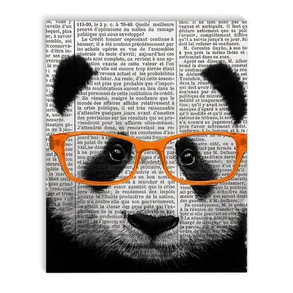 Kavka Designs Panda Grey/Black/Orange Canvas Art - Overstock - 18064560 | Bed Bath & Beyond