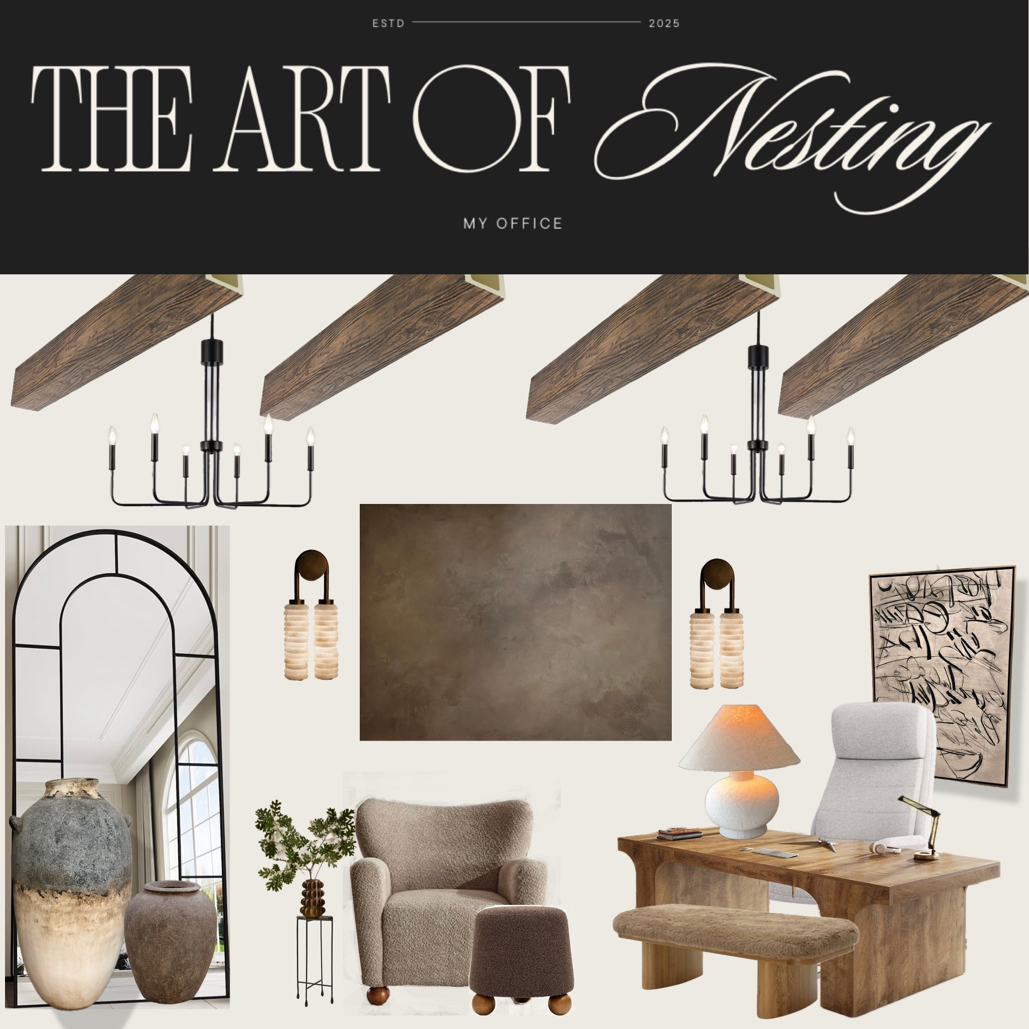 Finally pulled the trigger on a desk!
I’ve never been so indecisive with a project… but that’s what happens when your taste says “luxury” and your wallet says “let’s be realistic”.

Sharing my final mood board for my office - can’t wait to bring it to life!

#LTKHome #LTKStyleTip