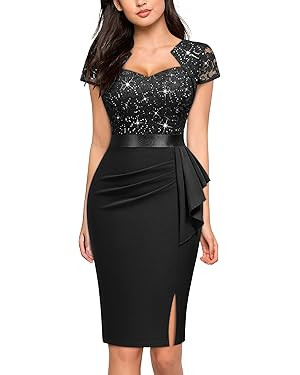 Miusol Women's Elegant Square Neck Glitter Sequin Lace Cocktail Dress | Amazon (US)