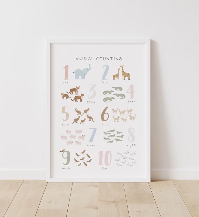 Animal Numbers Print, PRINTABLE Wall Art, Educational Counting Poster, Classroom Decor, Nursery D... | Etsy (US)