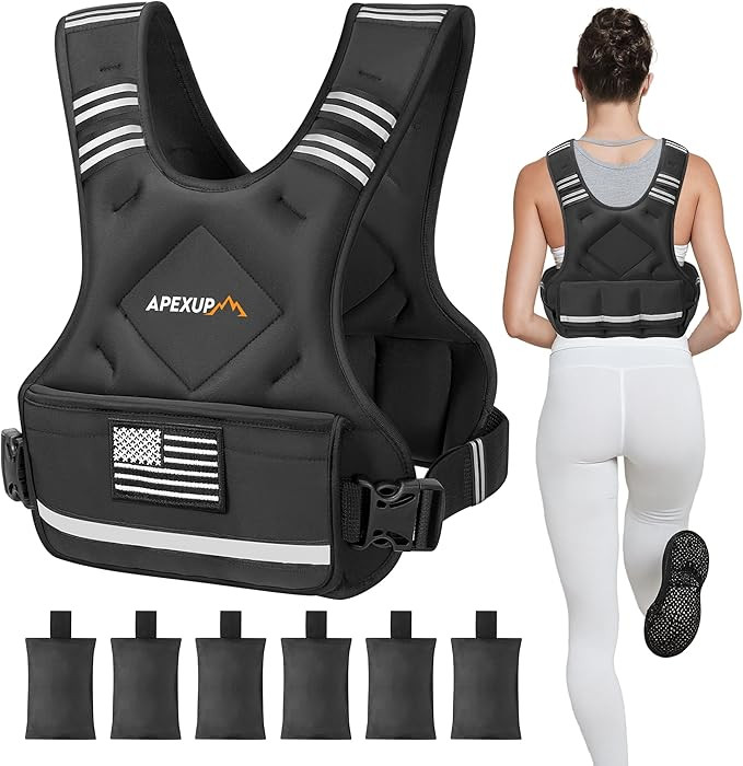 APEXUP Adjustable Weighted Vest, 4-10lb/12-18lb/20-32lb Vest with 6 Ironsand Weights and Large Po... | Amazon (US)