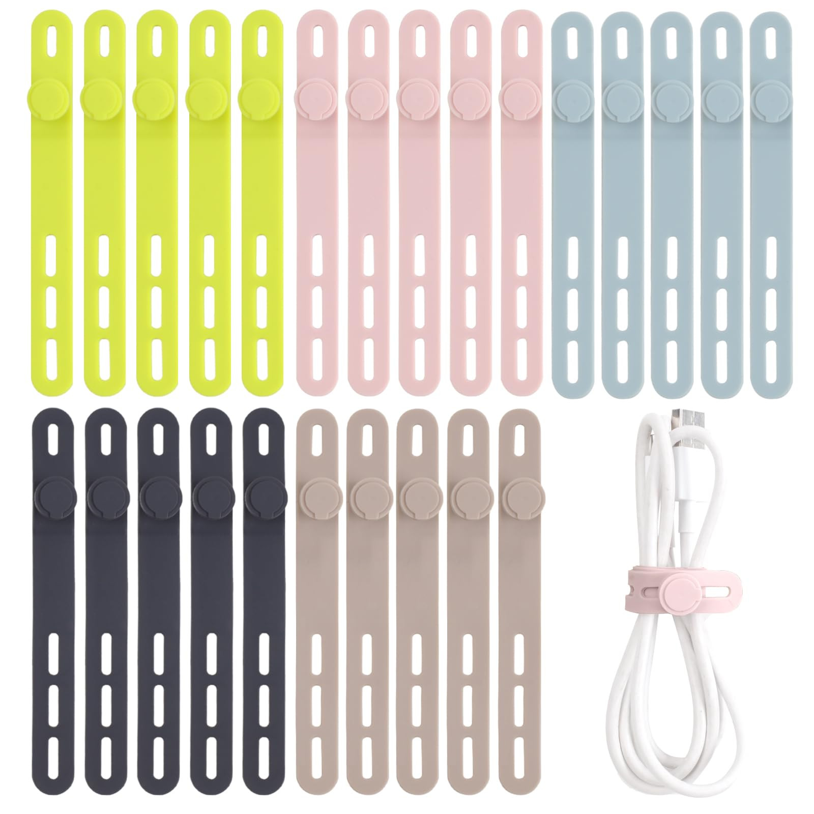 Oligei 25 Pcs Silicone Cable Ties, Cord Ties Cord Wrap, Cable Ties Reusable, High Elasticity Cord... | Amazon (US)