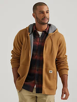 Mens Zip Up Thermal Rib Hooded Jacket:Tobacco:M: | Lee Jeans