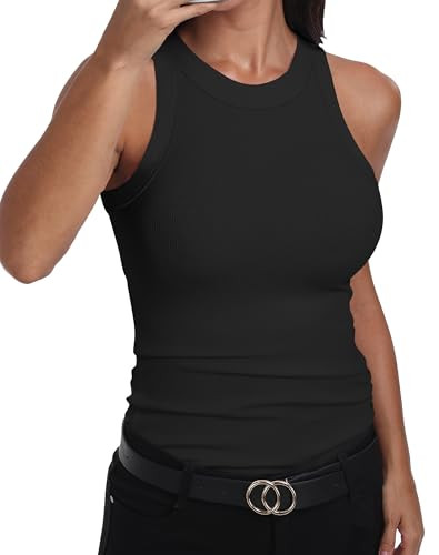 GEMBERA Womens Sleeveless Racerback High Neck Casual Basic Cotton Ribbed Fitted Tank Top | Amazon (US)