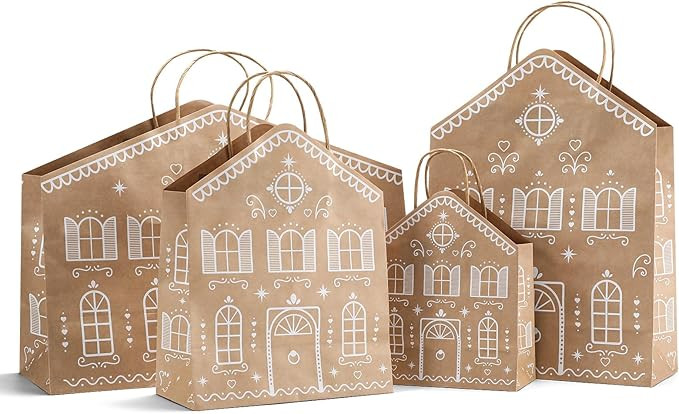 Epakh 24 Pcs Christmas Gingerbread House Gift Bags Kraft Paper Treat Candy Goodies Bags with Hand... | Amazon (US)