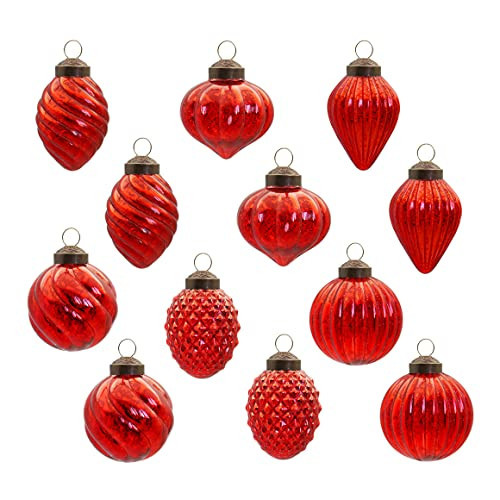 Glass Christmas Ball Antiqued Ornaments Holiday Decor Red Color Small Series(12 Pieces) | Amazon (US)