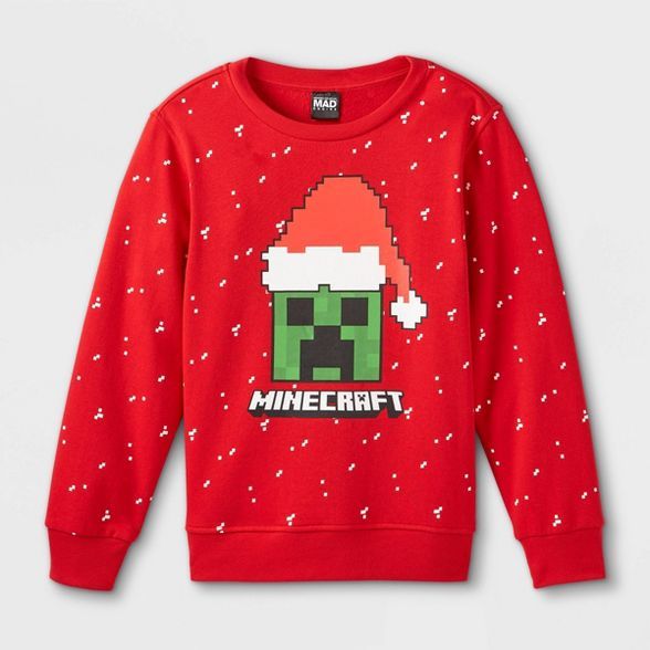 Kids' Minecraft Santa Hat Pullover Sweatshirt - Red | Target