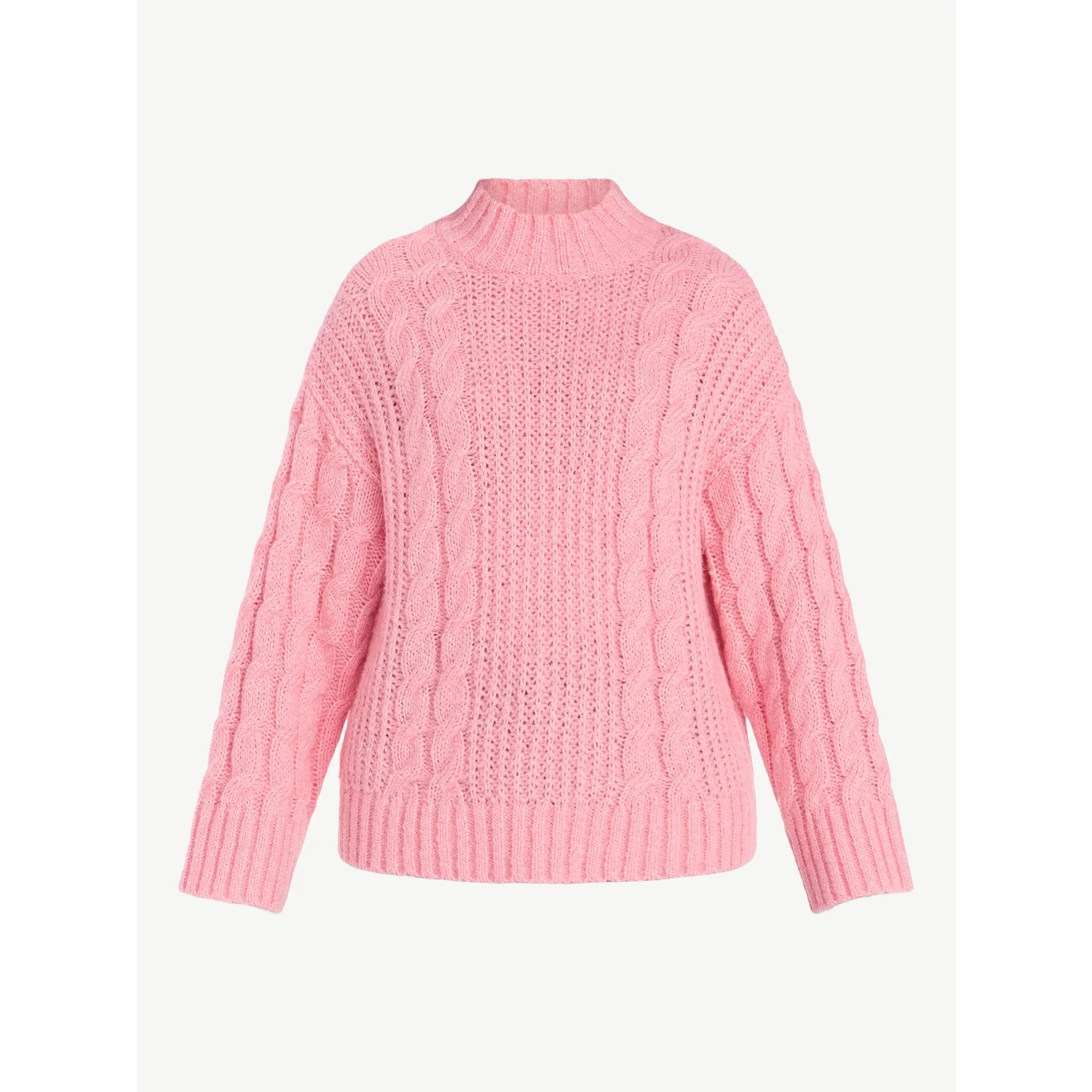 Scoop Women’s Oversized Cable Knit Sweater, Midweight, Size XS-XXL | Walmart (US)