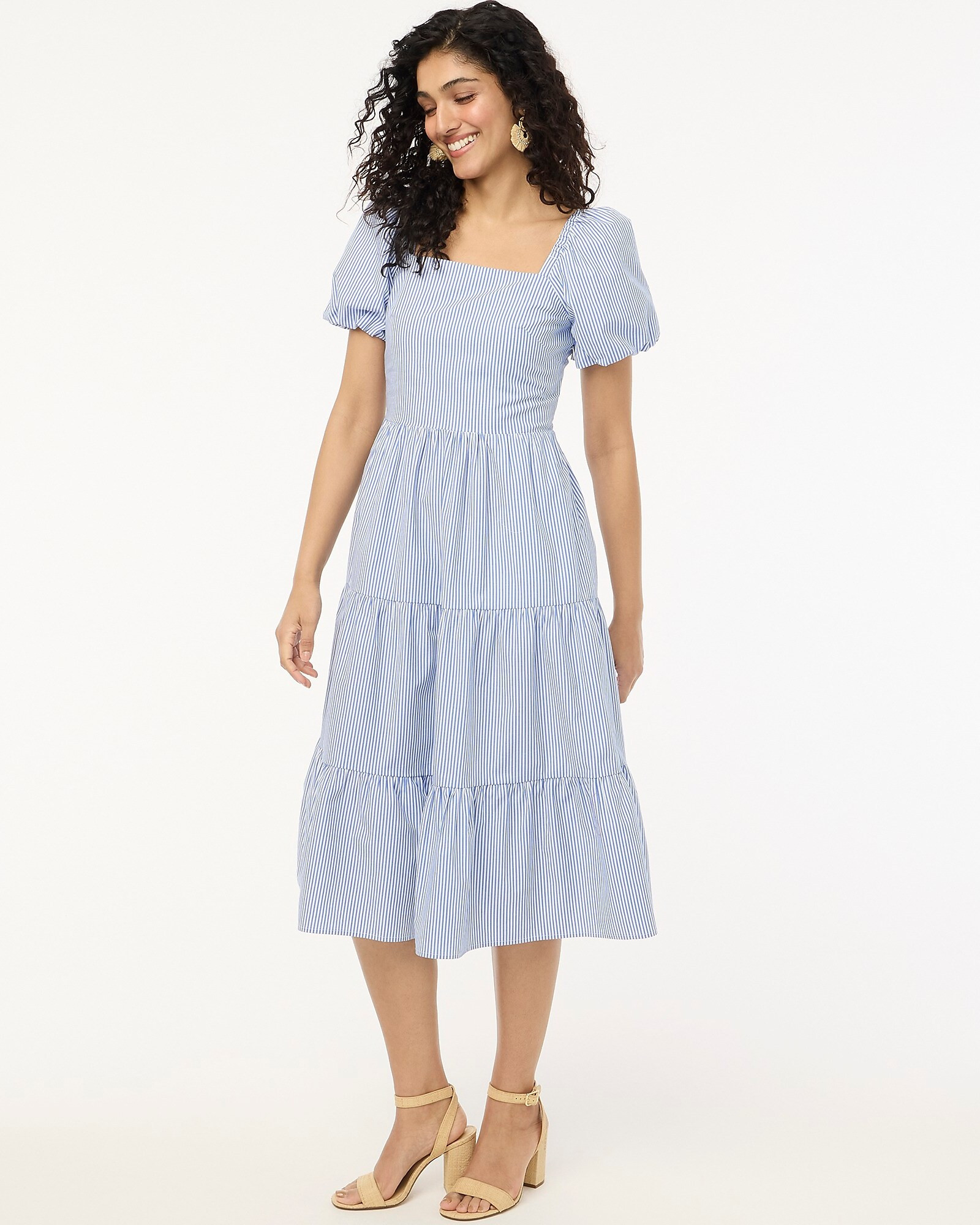 Tiered midi dress with puff sleeves | J.Crew Factory