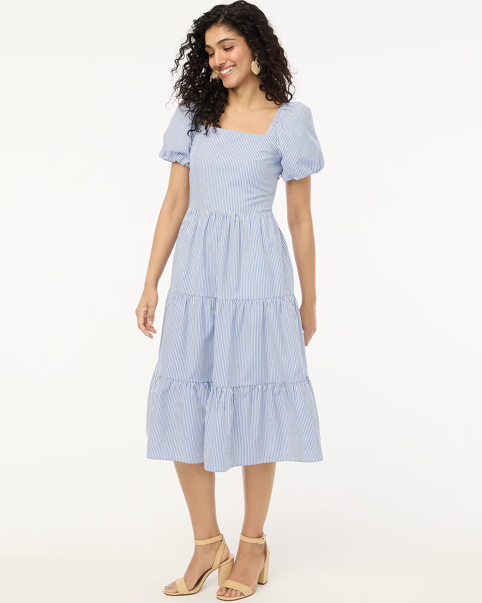 Tiered midi dress with puff sleeves | J.Crew Factory