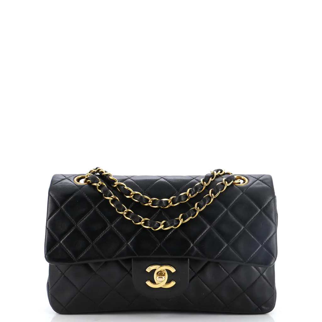 Chanel Vintage Classic Double Flap Bag Quilted Lambskin Small Black 267328104 | Rebag
