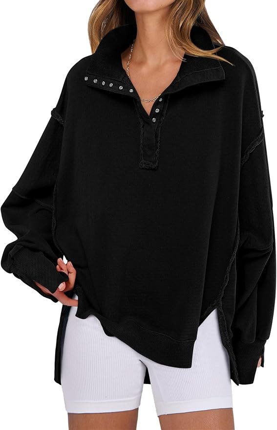 ANRABESS Sweatshirt for Women Oversized Henley Fall Outfits | Amazon (US)