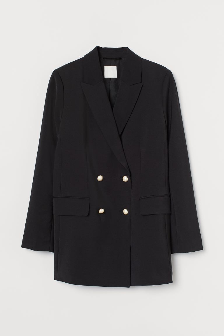 Straight-cut, double-breasted blazer in woven fabric. Pointed lapels, pearlescent buttons at fron... | H&M (US + CA)