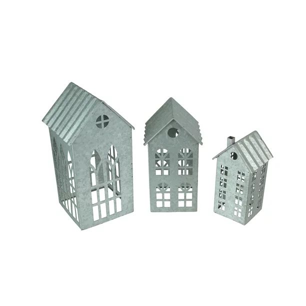 Set of 3 Country Farmhouse Galvanized Metal House Shaped Candle Holders | Walmart (US)