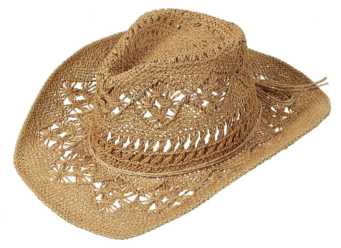 GEMVIE Cowboy Cowgirl Summer Straw Hat Wide Brim Hollow Out Cowboy Beach Sun Hats for Women Ladie... | Amazon (UK)