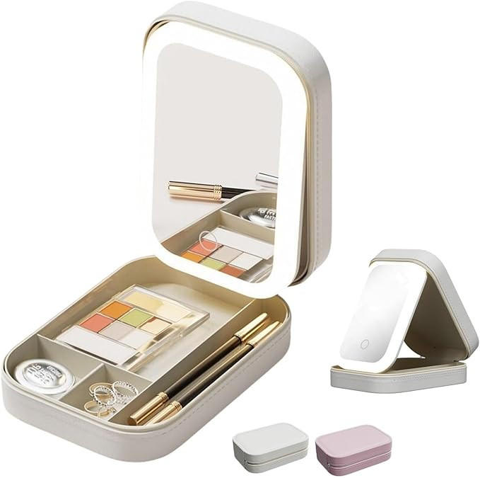 STORICANS Makeup Bag with Mirror, Travel Makeup Organiser Case with LED Mirror, Portable Cosmetic... | Amazon (UK)