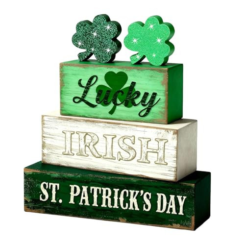 St. Patrick’s Day Decorations - St Patrick Day Shamrock Tiered Tray Decor Set - Wooden Lucky Irish Signs Table Decoration - Rustic Farmhouse Holiday Home Decor Indoor for Shelf Mantel Coffee Table Gift | Amazon (US)