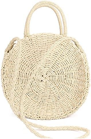 Straw Bag Crossbody for Women Weave Shoulder Bag Round Summer Beach Purse and Handbags | Amazon (US)