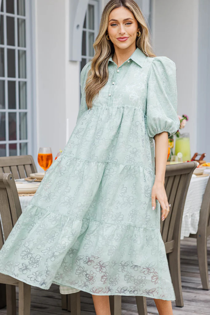 Love Found Sage Green Floral Tiered Midi Dress | The Mint Julep Boutique