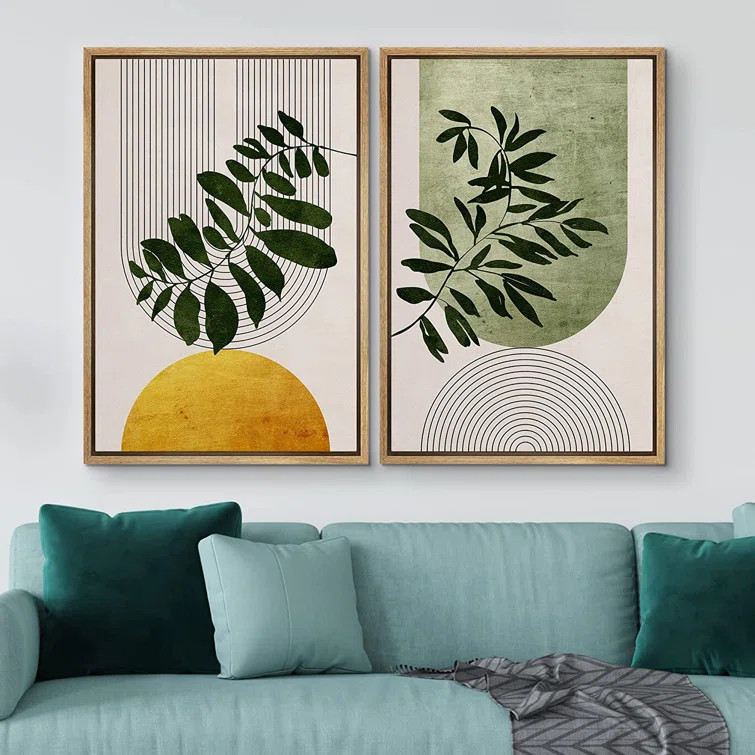 Mid-Century Geometric Forest Plant Leaf Framed On Canvas 2 Pieces Print | Wayfair North America