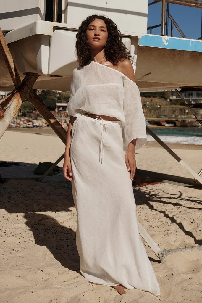 MAISON WHITE RAMIE BIAS MIDI SKIRT | DISSH