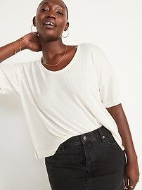Short-Sleeve Voop Plush Ribbed Easy T-Shirt for Women | Old Navy (US)