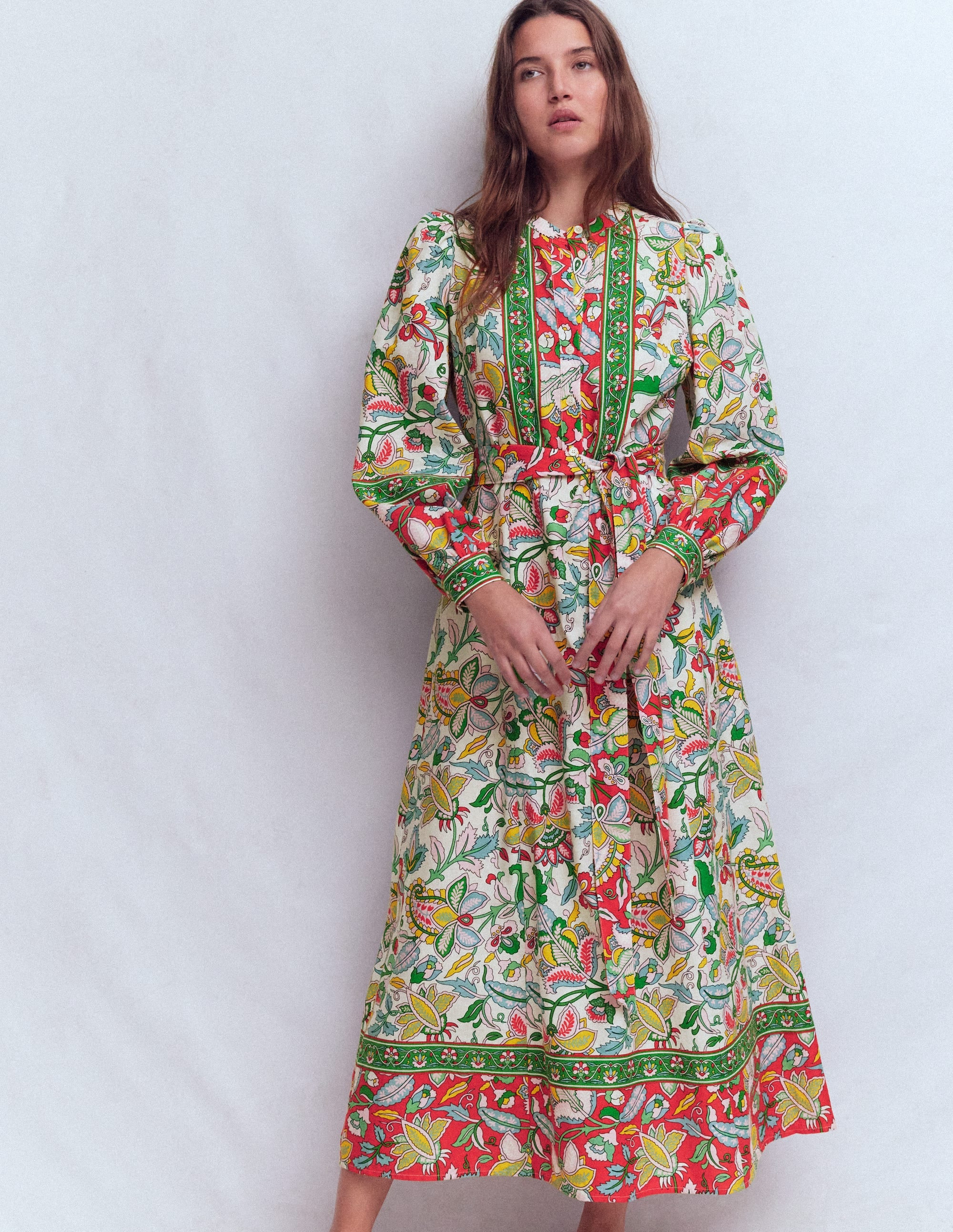 Ava Linen Blend Midi Dress-Multi, Botanical Trail | Boden (US)