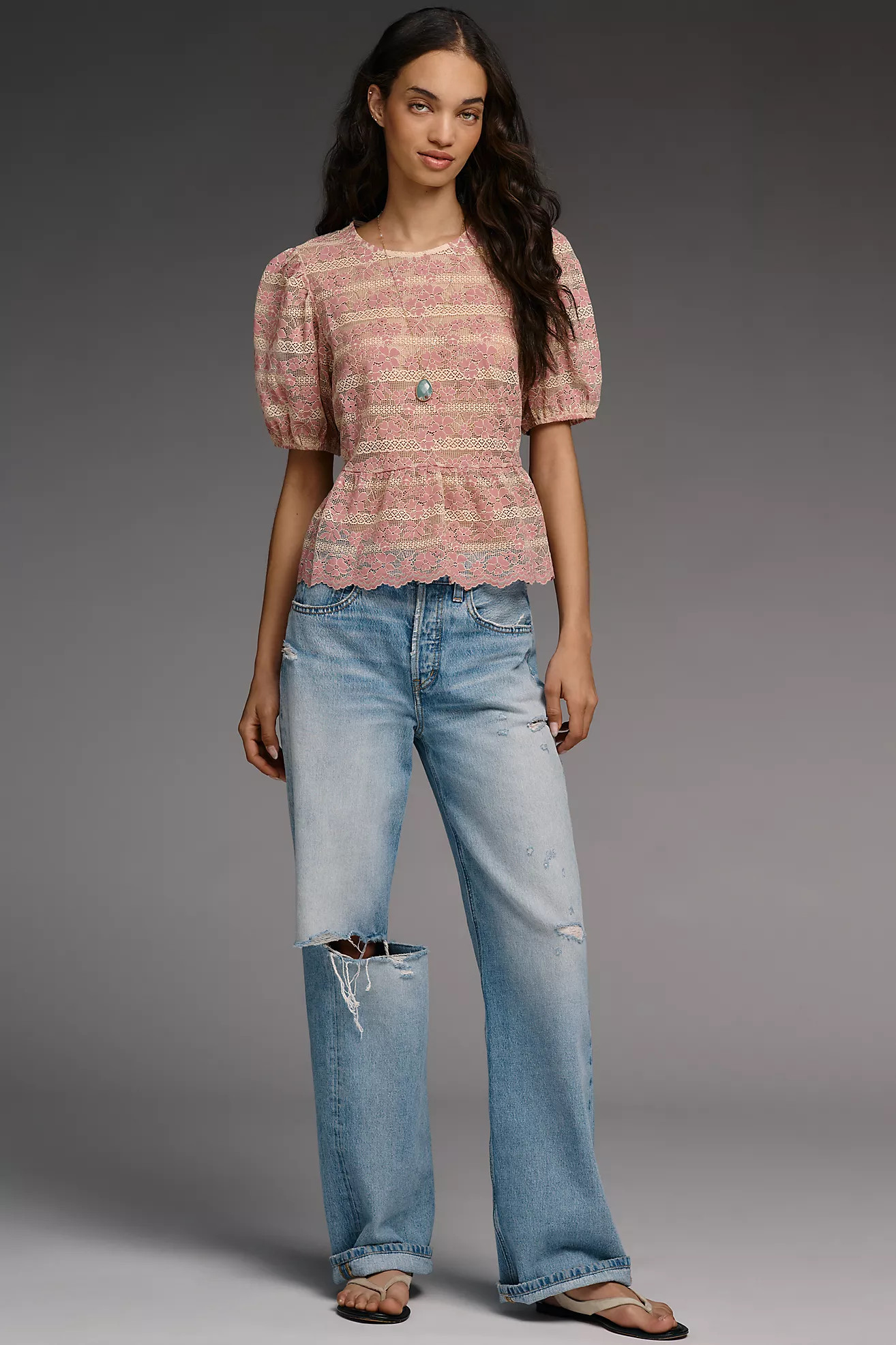Dolan Left Coast Lace Stripe Peplum Top | Anthropologie (US)