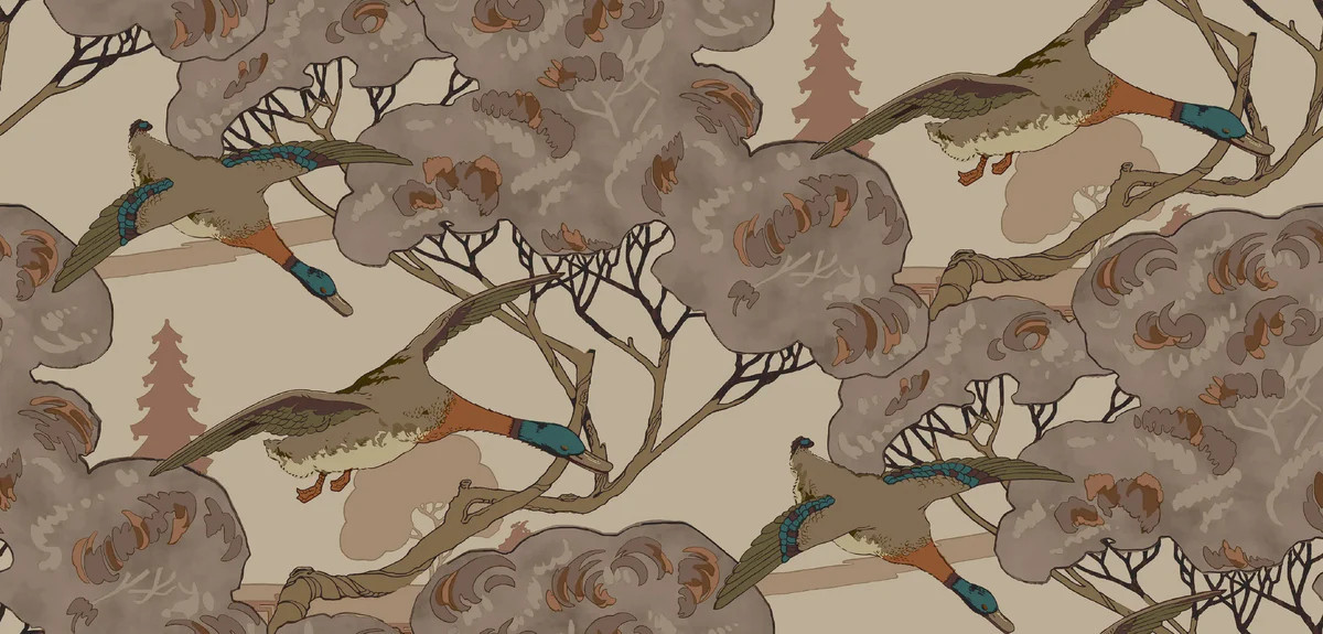 Mulberry Grand Flying Ducks Plum Wallpaper | DecoratorsBest