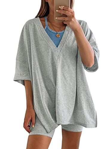 Lianlive 2 Piece Outfits Women's Oversized T-Shirts Biker Short Sets Hot Shot Reversible Set | Amazon (US)
