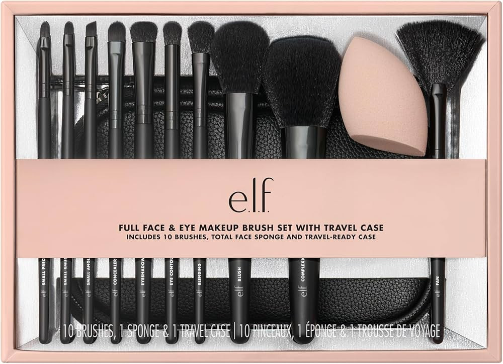 e.l.f. Full Face & Eye Makeup Brush Set with Travel Case, 11 Face & Eye Brushes For Creating A Fu... | Amazon (US)