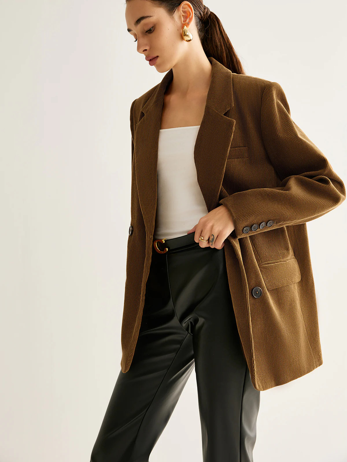 Cotton Corduroy Button Blazer | Commense