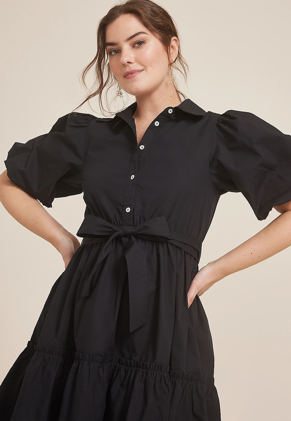 Half Button Tie Waist Skater Dress | Maurices