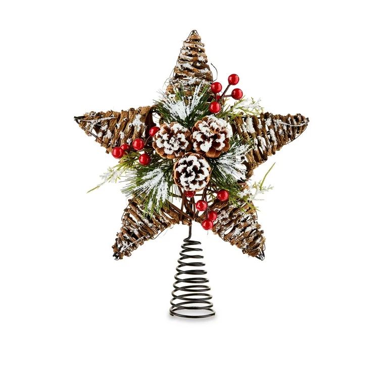 Natural Lodge Rattan & Pinecone Star Christmas Tree Topper, 11.5 inch, Holiday Time | Walmart (US)