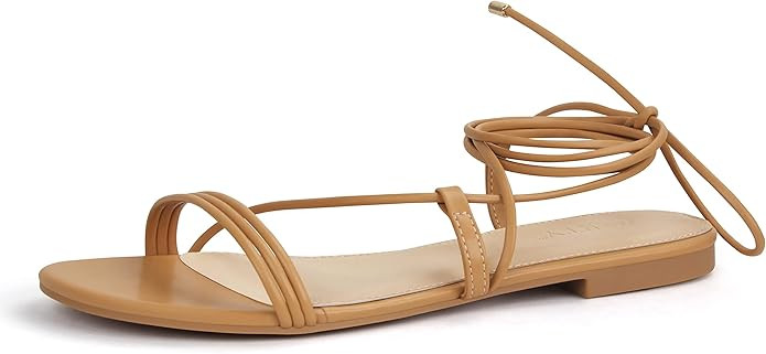 PARTY Women's Strappy Sandals Lace Up Flats Tie Up Open Toe Ankle Strap Shoes | Amazon (US)