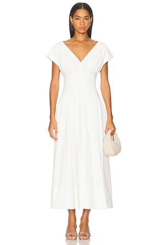 SIMKHAI Nina Pleated Midi Dress in White | FWRD | FWRD 