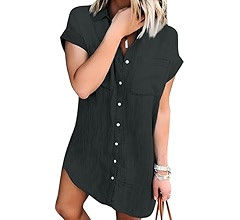 Zilcremo Women Denim Shirt Dresses Short Sleeve Distressed Jean Dress Button Down Casual Tunic To... | Amazon (US)