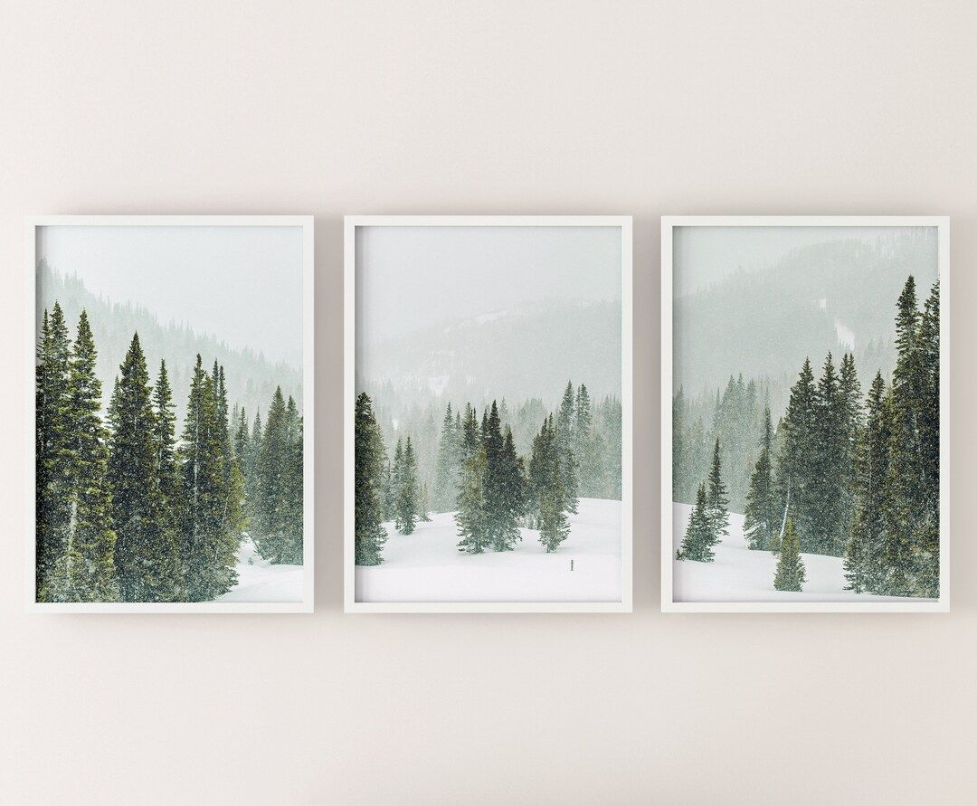 SET OF 3 Winter Forest Prints Snow Christmas Trees Printable - Etsy | Etsy (US)