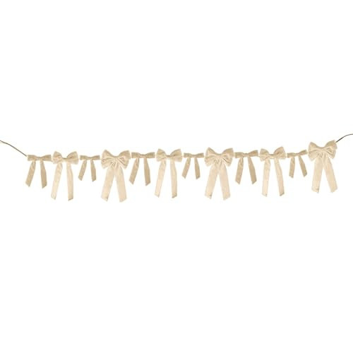 Velvet Bow Garland Banner -Coquette Bachelorette Party Decor, Bridal Shower Backdrop, Wedding & Birthday Party Supplies, Engagement Decorations (Ivory) | Amazon (US)