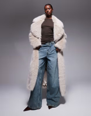 The Frolic exclusive faux fur maxi oversized collar maxi coat in beige | ASOS (Global)