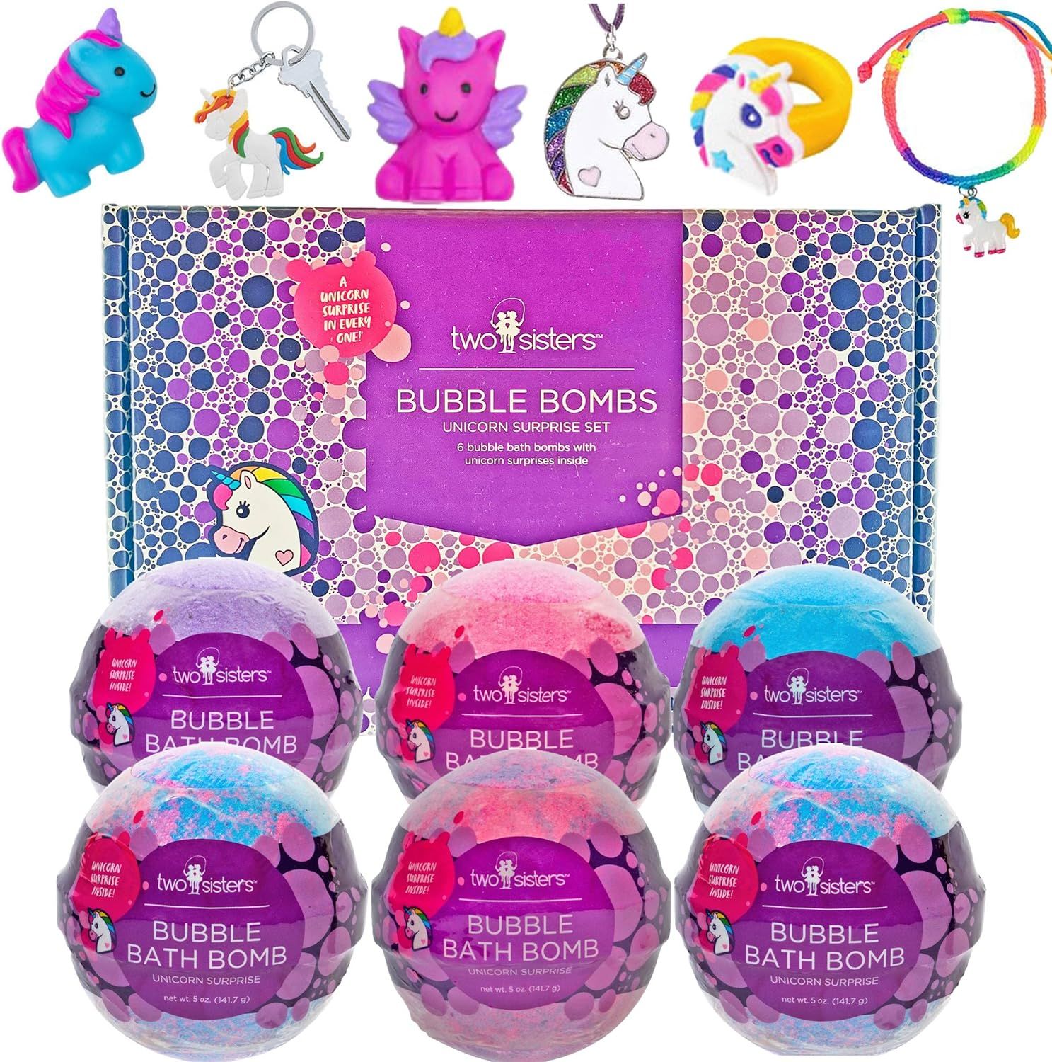 Two Sisters Bath Bombs for Kids with Surprise Toys Inside, 6 Bubble Bath Bombs with Hidden Unicorn T | Amazon (US)