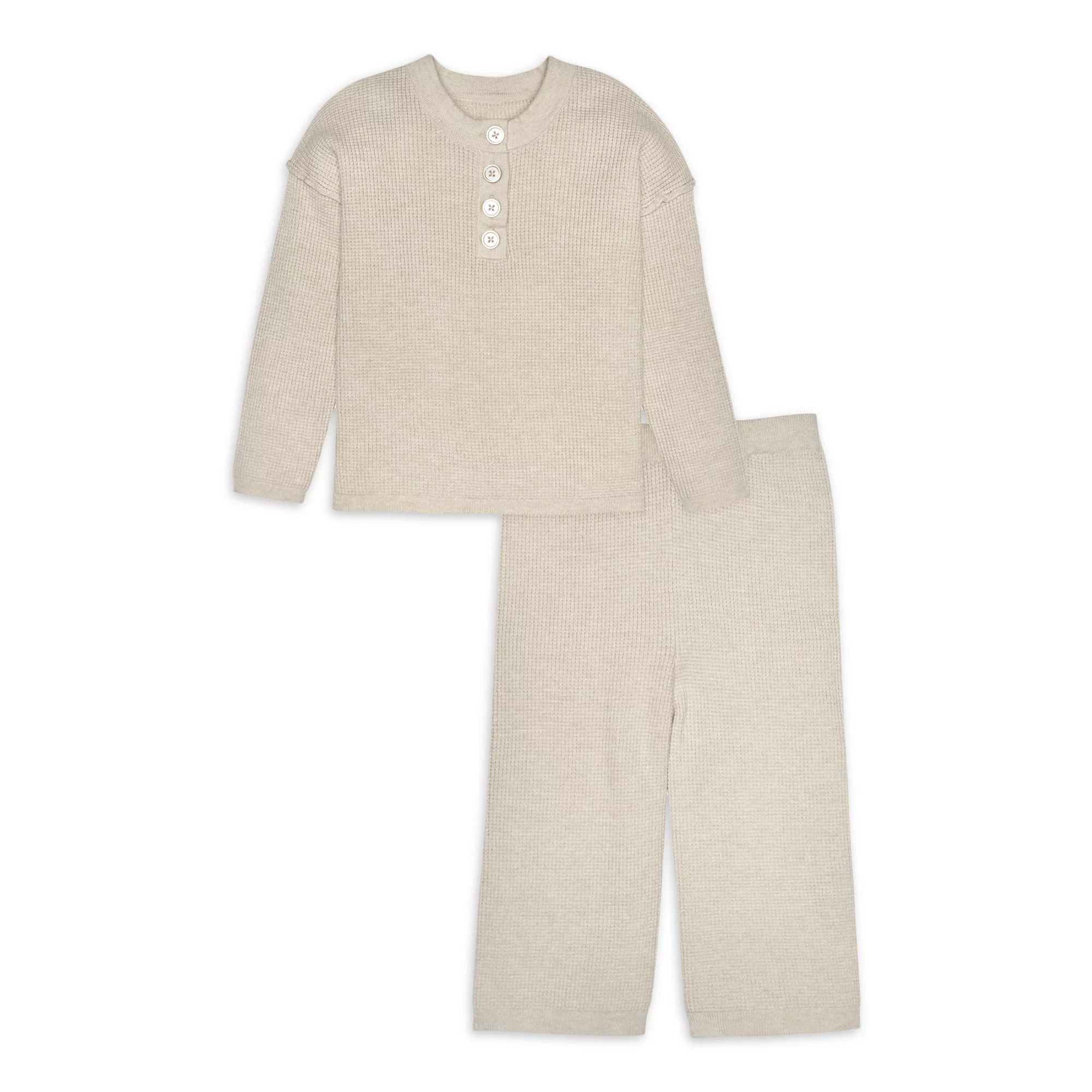 Modern Moments By Gerber Baby and Toddler Girl Henley Sweater and Wide-Leg Pant, 2-Piece Set, 12M... | Walmart (US)