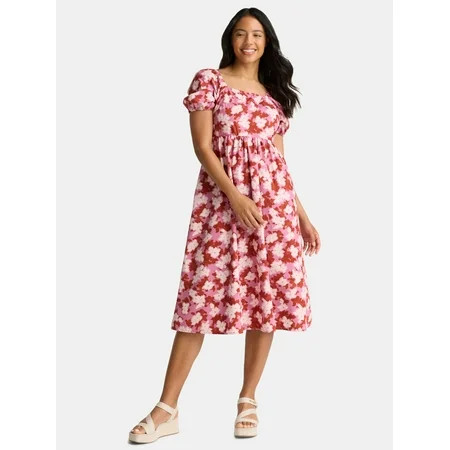 Time and Tru Women's Cotton Tie Back Midi Dress, Sizes XS-XXXL | Walmart (US)