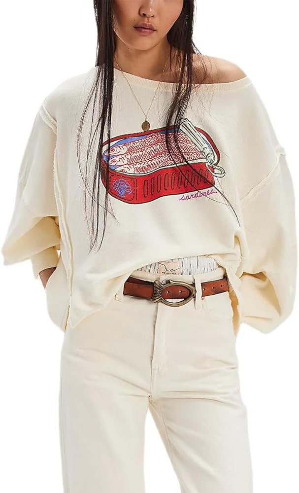 Amiblvowa Oversized Graphic Sweatshirt for Women Y2k Long Sleeve Drop Shoulder Crewneck Shirt Top... | Amazon (US)